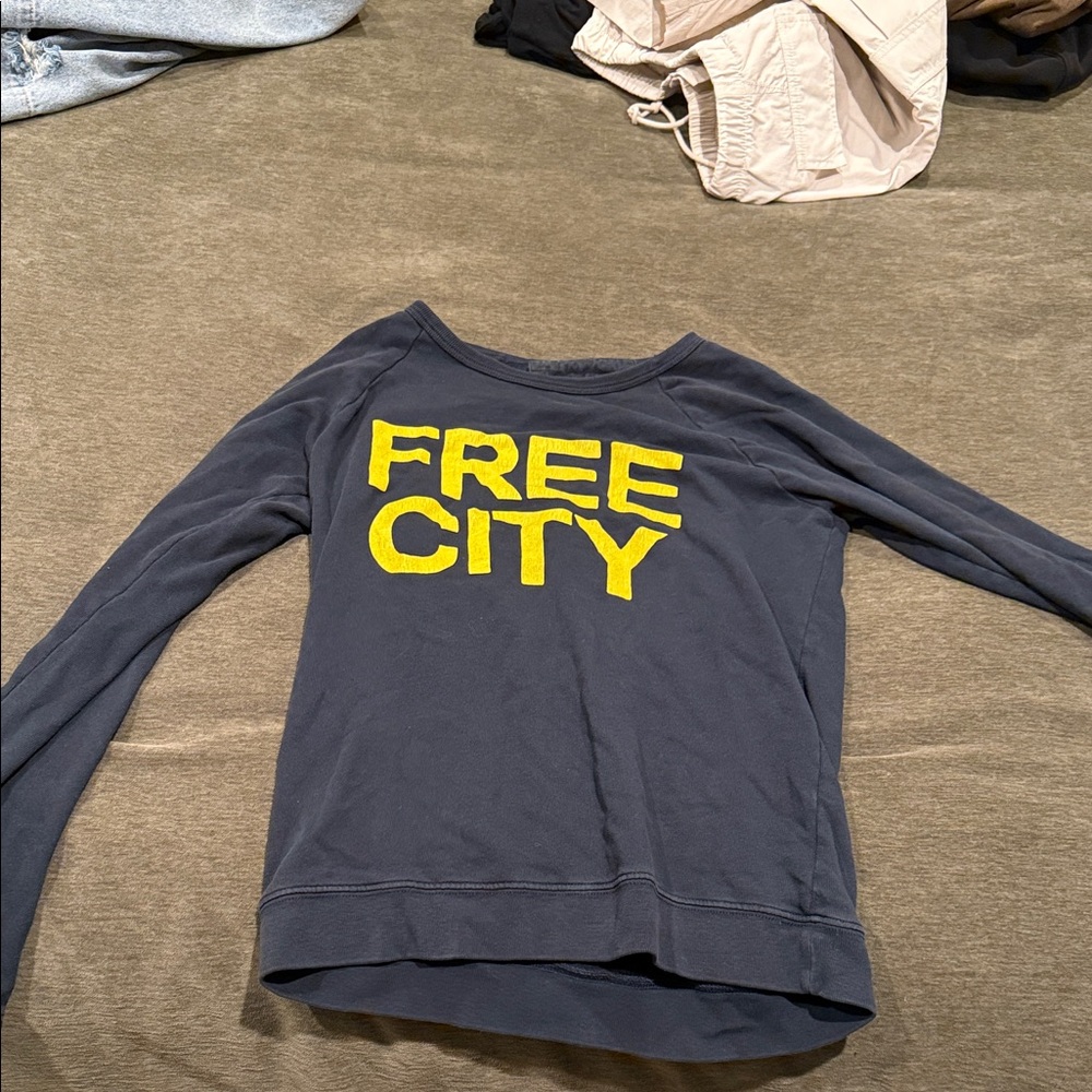 freecity Navy Sweatshirt with Yellow FREE CITY Logo